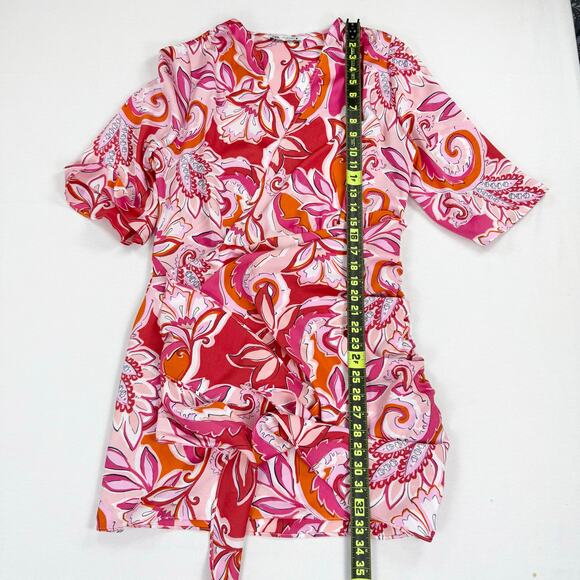 Zara Women's Carla Paisley Floral Wrap Dress Large Pink Bloggers Favorite - Picture 13 of 16